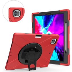 Mobigear SureGrip XGuard Coque iPad Air 13 Pouces (2025) Coque arrière en Plastique rigide,Silicone + Porte-crayon + Bandoulière + Support Amovible - Rouge
