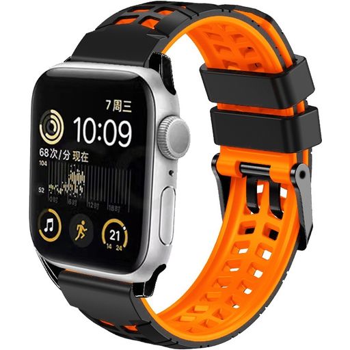 Mobigear Aero Armor Bracelet Silicone Apple Watch Fermeture boucle ardillon - 49/46/45/44 mm - Noir / Orange