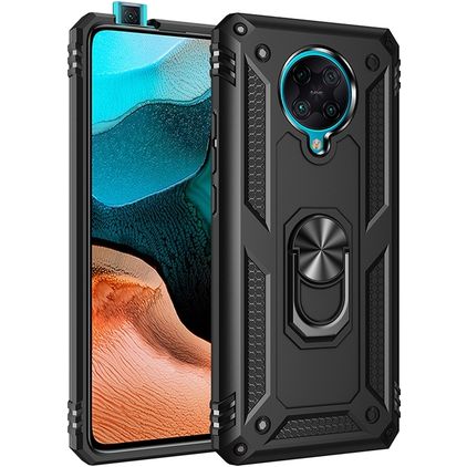 Mobigear Armor Ring Coque POCO F2 Pro Coque arrière Rigide Anti-Chocs avec Anneau-Support - Noir