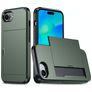 Mobigear Card Coque iPhone 17e Coque arrière Rigide Anti-Chocs avec Porte-Cartes - Vert