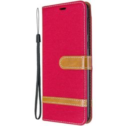 Mobigear Fabric Housse Samsung Galaxy A21 Etui en Tissu Porte-Monnaie - Rouge