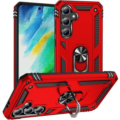 Mobigear Armor ring Coque Samsung Galaxy S24 FE Coque arrière Rigide Anti-Chocs avec Anneau-Support - Rouge
