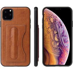 Fierre Shann Card Pocket Coque iPhone 11 Pro Coque arrière avec Porte-Cartes et Support Amovible - Cognac