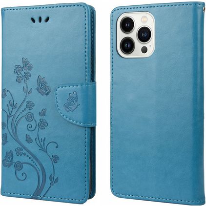 Mobigear Flowers Housse iPhone 14 Pro Etui Porte-Monnaie - Bleu