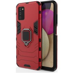 Mobigear Armor Ring Coque Samsung Galaxy A03s Coque arrière Rigide Anti-Chocs avec Anneau-Support - Rouge