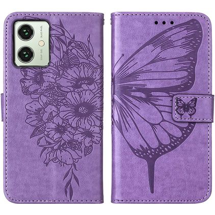 Mobigear Butterfly Housse Motorola Moto G54 Etui Porte-Monnaie - Violet