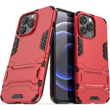 Mobigear Armor Stand Coque iPhone 13 Pro Coque arrière Rigide Anti-Chocs avec Support Amovible - Rouge