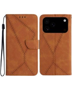 Mobigear Stitch iPhone 18 Pro Étui Portefeuille - Marron