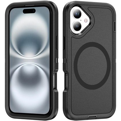 Mobigear Rugged Mag Coque iPhone 16 MagSafe Coque arrière Rigide Anti-Chocs - Noir