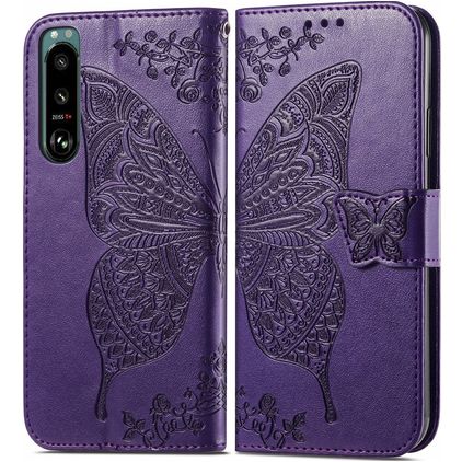 Mobigear Butterfly Housse Sony Xperia 5 IV Etui Porte-Monnaie - Violet