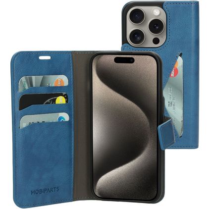 Mobiparts Classic Wallet Housse iPhone 15 Pro Etui Porte-Monnaie - Steel Blue