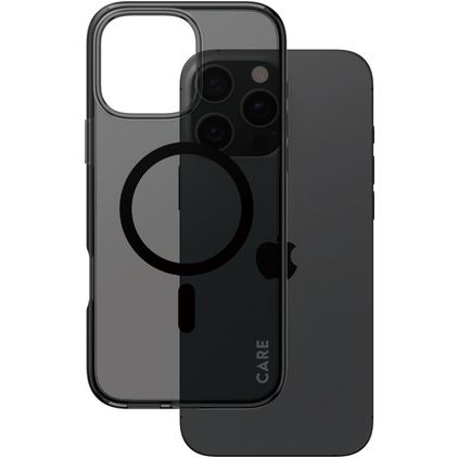 CARE by PanzerGlass Smokey iPhone 16 Pro Max MagSafe Plastique rigide Coque arrière - Transparent / Noir