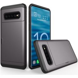 Mobigear Card Coque Samsung Galaxy S10 Plus Coque arrière Rigide Anti-Chocs avec Porte-Cartes - Gris