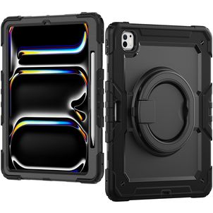 Mobilize Rotating Defender Coque iPad Pro 13 Pouces (2024) Coque arrière en Plastique rigide,Silicone + Bandoulière + Support Amovible - Noir