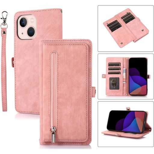 Mobigear Zipper Housse iPhone 14 Plus Etui Porte-Monnaie - Rose doré
