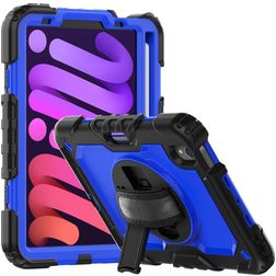 Mobigear SureGrip Xtreme Coque iPad Mini 7 (2024) Coque arrière en Plastique rigide,Silicone + Porte-crayon + Bandoulière + Support Amovible - Noir / Bleu
