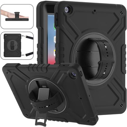 Mobigear Hybrid Rotation Coque iPad 6 (2018) Coque arrière en Plastique rigide,Silicone + Bandoulière + Support Amovible - Noir