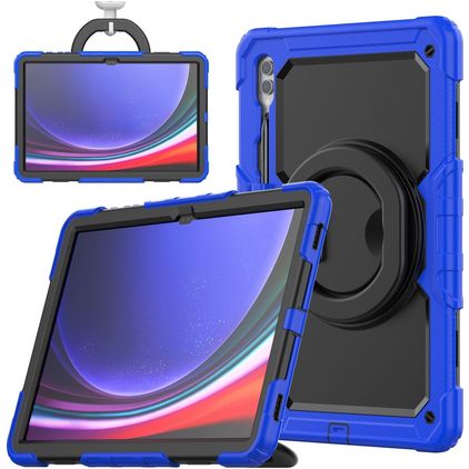 Mobigear RingGuard Samsung Galaxy Tab S10 Ultra Plastique rigide / Silicone Coque arrière + Porte-stylet + Bandoulière + Support - Bleu