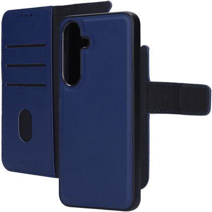 Mobiparts Housse Samsung Galaxy S25 Etui avec Coque Détachable en Cuir Véritable Porte-Monnaie - Bleu