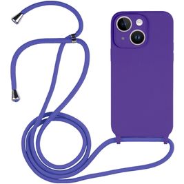Mobigear Lanyard iPhone 15 Coque avec cordon en Silicone - Violet Mobigear Lanyard iPhone 15 Coque avec cordon en Silicone - Violet