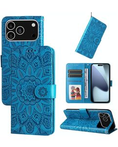 Mobigear Sunflower iPhone 18 Pro Étui Portefeuille - Bleu