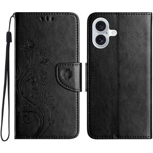 Mobigear Flowers Housse iPhone 16 Etui Porte-Monnaie - Noir