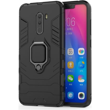 Mobigear Armor Ring Xiaomi Pocophone F1 Plastique rigide Coque arrière Antichoc avec bague de maintien - Noir