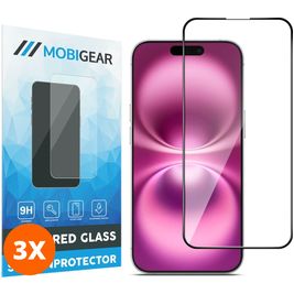 Mobigear Premium iPhone 16 Plus Verre trempé Protection d'écran - Compatible Coque - Noir (Lot de 3)