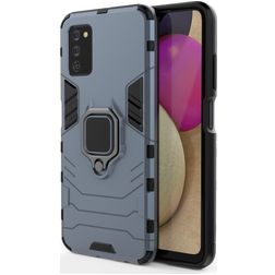 Mobigear Armor Ring Coque Samsung Galaxy A03s Coque arrière Rigide Anti-Chocs avec Anneau-Support - Bleu