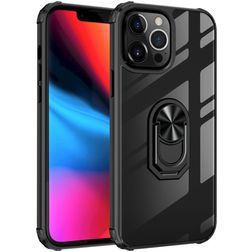 Mobigear Crystal Ring Coque iPhone 14 Plus Coque arrière Rigide avec Anneau-Support - Transparent / Noir