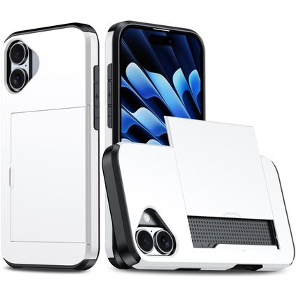 Mobigear Card Coque iPhone 18 Coque arrière Rigide Anti-Chocs avec Porte-Cartes - Blanc