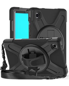Mobigear SureGrip XGuard Coque Samsung Galaxy Tab A7 Lite Coque arrière en Plastique rigide,Silicone + Bandoulière + Support Amovible - Noir