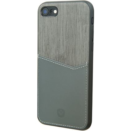 Valenta Card Slot Coque iPhone SE (2022) Coque arrière en Cuir Véritable avec Porte-Cartes - Gris