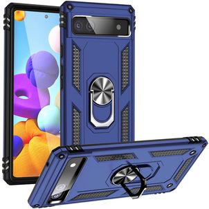 Mobigear Armor Ring Coque Google Pixel 6a Coque arrière Rigide Anti-Chocs avec Anneau-Support - Bleu