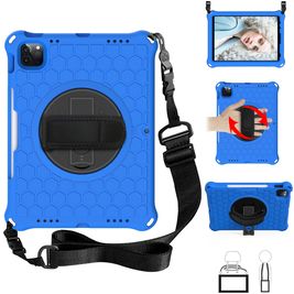 Mobigear SureGrip Hexa Coque iPad Pro 11 Pouces (2021) Coque arrière en Plastique rigide,Silicone + Porte-crayon + Bandoulière + Support Amovible - Bleu