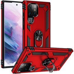 Mobigear Armor Ring Coque Samsung Galaxy S22 Ultra Coque arrière Rigide Anti-Chocs avec Anneau-Support - Rouge
