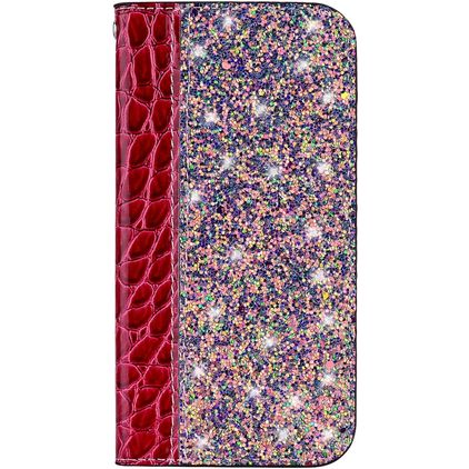 Mobigear Croco Glitter Housse Motorola One Power Etui Porte-Monnaie - Rouge