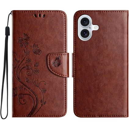 Mobigear Flowers Housse iPhone 16 Etui Porte-Monnaie - Marron