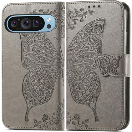 Mobigear Butterfly Housse Google Pixel 9 Etui Porte-Monnaie - Gris