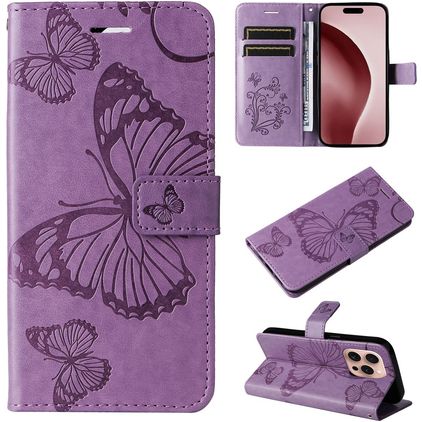 Mobigear Butterfly Housse iPhone 16 Pro Etui Porte-Monnaie - Violet
