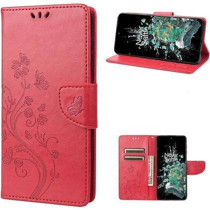 Mobigear Butterfly Housse OnePlus 10T Etui Porte-Monnaie - Rouge