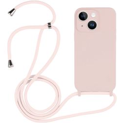 Mobigear Lanyard iPhone 15 Coque avec cordon en Silicone - Sand Pink