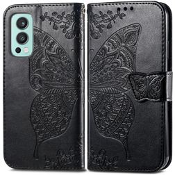 Mobigear Butterfly Housse OnePlus Nord 2 Etui Porte-Monnaie - Noir