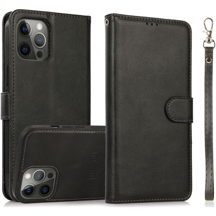 Mobigear Wallet Housse iPhone 16 Pro Etui avec Coque Détachable Porte-Monnaie - Noir