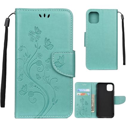 Mobigear Flowers iPhone 11 Étui Portefeuille - Turquoise