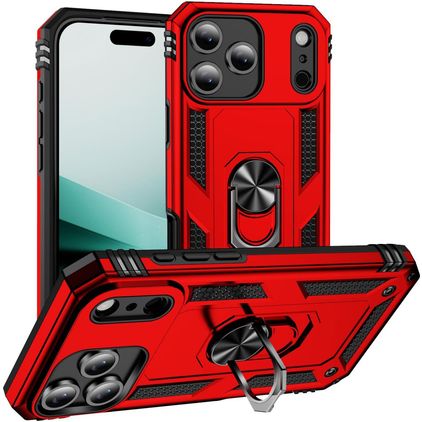 Mobigear Armor Ring Coque iPhone 18 Pro Coque arrière Rigide Anti-Chocs avec Anneau-Support - Rouge