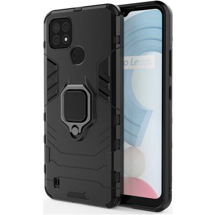 Mobigear Armor Ring Coque Realme C21 Coque arrière Rigide Anti-Chocs avec Anneau-Support - Noir
