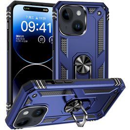 Mobigear Armor Ring Coque iPhone 15 Coque arrière Rigide Anti-Chocs avec Anneau-Support - Bleu