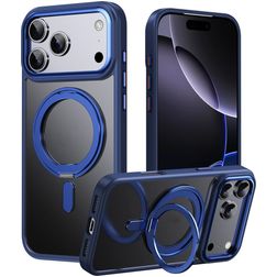 Mobigear Frosted Mag Coque iPhone 17 Pro Max MagSafe Coque arrière Rigide avec Support Amovible - Bleu