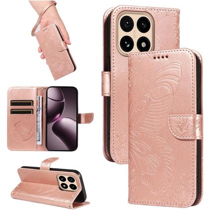 Mobigear Butterfly Housse Xiaomi 15T Etui Porte-Monnaie - Rose doré